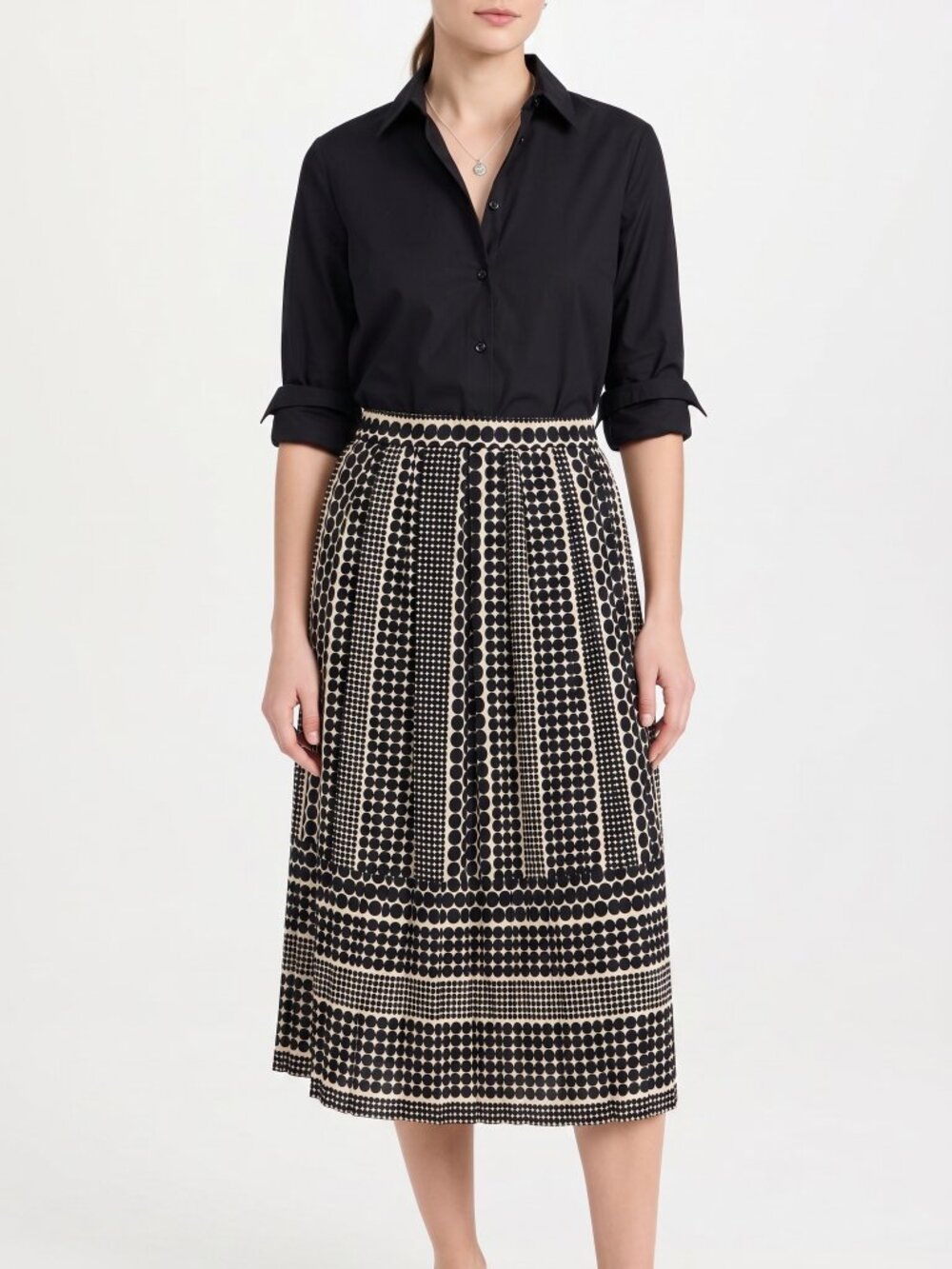 Who What Wear black and white multi-pattern polka dot pleated midi skirt Size 12